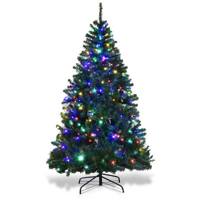 Tangkula 6'Artificial Christmas Tree PVC Material Metal Stand Holidy Decoration w/ 350 LED Lights