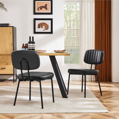 NicBex Faux Leather Dining Chairs Set of 2,Modern Upholstered Armless Kitchen Chairs with Metal Legs for Dining room,Living Room,Kitchen