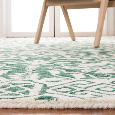 Ivory and Green Hand Tufted Wool Square Rug