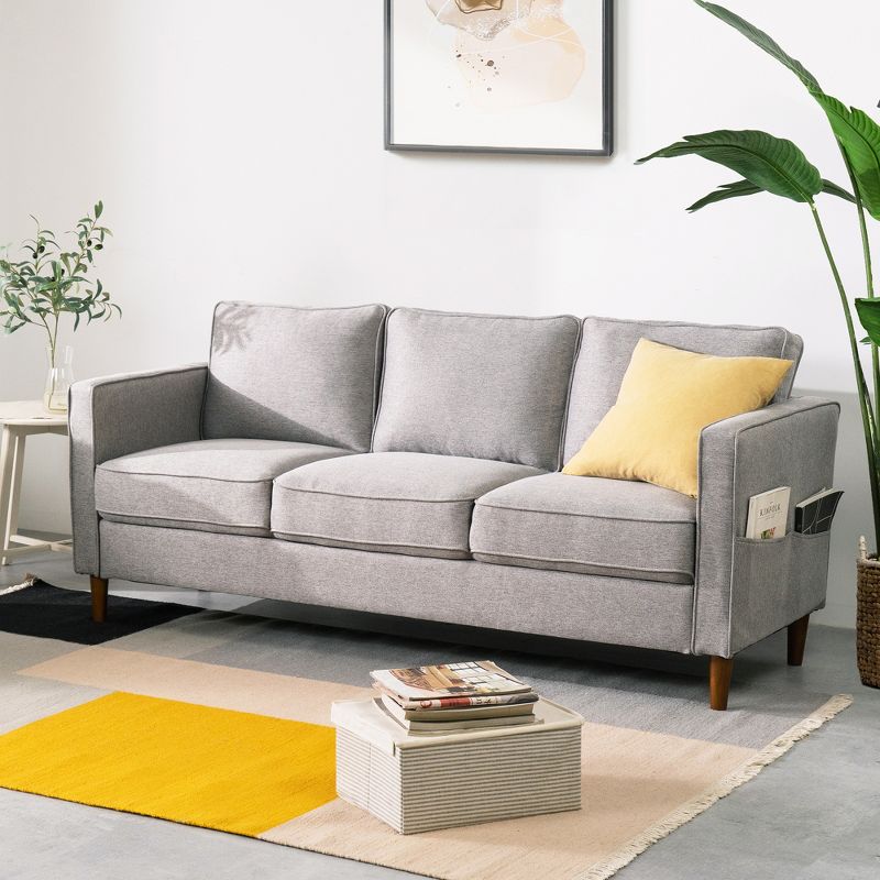 Hana Modern Linen Fabric Sofa/Couch with Armrest Pockets - Mellow, 3 of 9