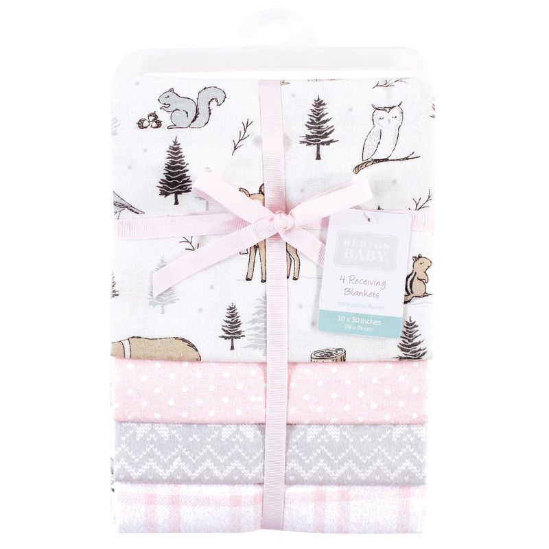 Hudson Baby Infant Girl Cotton Flannel Receiving Blankets, Winter Forest, One Size, 3 of 8