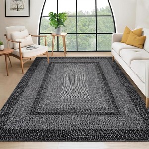 Modern Striped Washable Area Rug - Soft Low Pile Non-Slip Carpet for Living Room Bedroom Office Farmhouse Decor - 1 of 4
