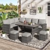 COWLOWN 7 Pieces Grey, Patio Furniture Set, Outdoor Patio Furniture with Dining Table & Chair, All Weather Wicker Conversation Set with Ottoman - 2 of 4