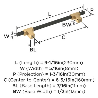 6-5/16" Champagne Bronze Matte Black Cabinet Pull Bar