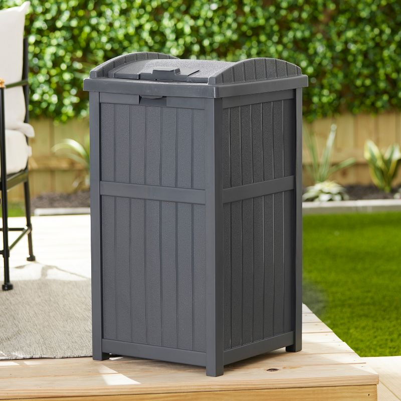 Suncast Trash Hideaway 33 Gallon Rectangular Garbage Trash Can Bin with Secure Latching Lid and Solid Bottom Panel for Outdoor Use, Cyberspace, 5 of 9