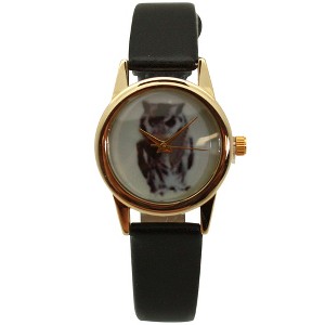 Olivia Pratt Owl Drawing Face Faux Leather Band Women Watch - 1 of 4