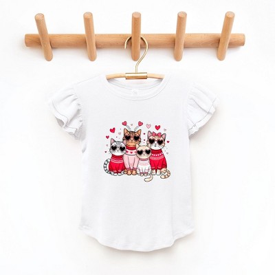 The Juniper Shop Valentine Kittens Toddler Flutter Sleeve Tee