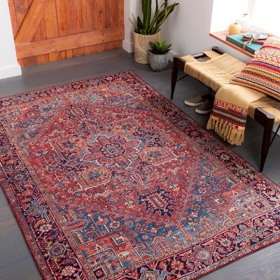 Looneind Dark Red Synthetic Fur Hand-knotted Area Rug 3'6" x 5'6"