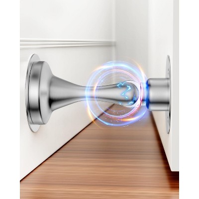 DOMETOUR 1 Pc Magnetic Door Stopper, Stainless Steel, Heavy Duty, No Drilling, Adhesive & Screws, Wall/Floor Mount, Silver
