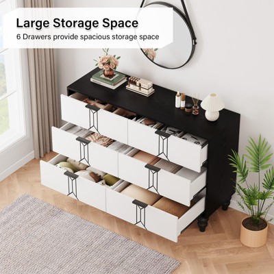 Wooden 6 drawer dresser, vintage pattern design, modern wardrobe with deep drawers, suitable for bedroom, living room, entryway