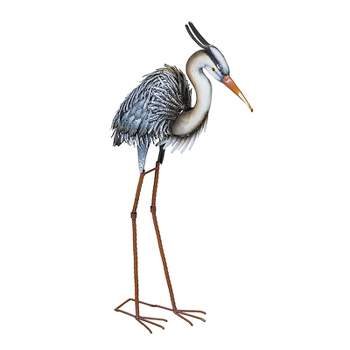 Evergreen Beautiful Springtime Brushed Metal Grey Heron Bird Handcrafted Statue - 24 x 43 x 8 Inches Fade and Weather Resistant Decoration