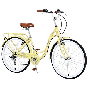Okak 24/26IN Ladies Cruiser Bicycle with Steel Frame, Womens Bike with Rear Back Rack and 7 Speed System, Girls Bike for Teens and Adults - 1 of 4