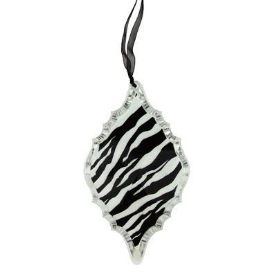 Allstate Floral 5.5" Black and White Glittered Zebra Print Christmas Diamond Prism Christmas Ornament