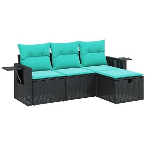 vidaXL 4 Piece Patio Sofa Set with Cushions Black Poly Rattan - Black - 1 of 4