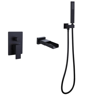 Waterfall Single-Handle 2 Sprayer Wall Mount Bathtub Shower Faucet in Matte Black
