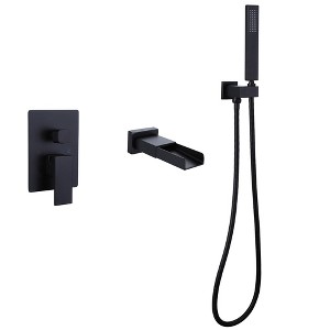 Waterfall Single-Handle 2 Sprayer Wall Mount Bathtub Shower Faucet in Matte Black - 1 of 4