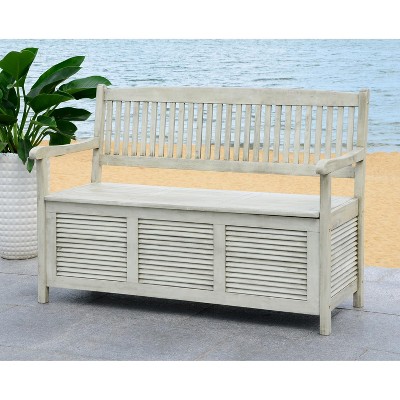 Distressed White Acacia Outdoor Storage Bench