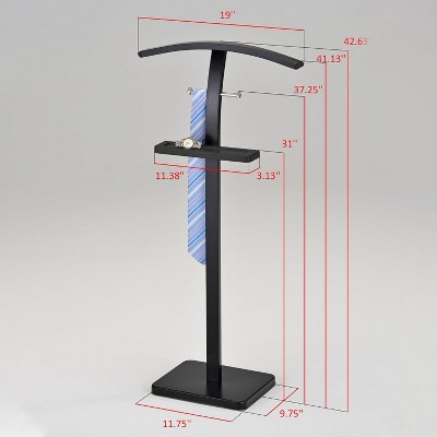 Black Metal Suit Valet Stand with Bowed Rod