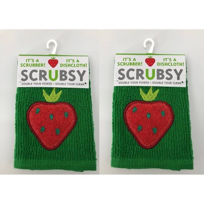 2pk Strawberry Dish Cloths with Scrubber Green - MU Kitchen