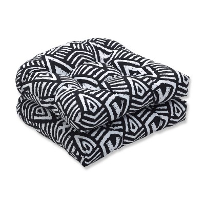 2pk Geometric Dimensions Wicker Outdoor Seat Cushions Black - Pillow Perfect