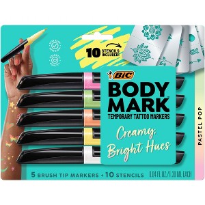 BodyMark by Bic 5pk Pastel Blister Tattoo Marker: Fine Point, Multicolored, Temporary Tattoo Pens for Teens - 1 of 4