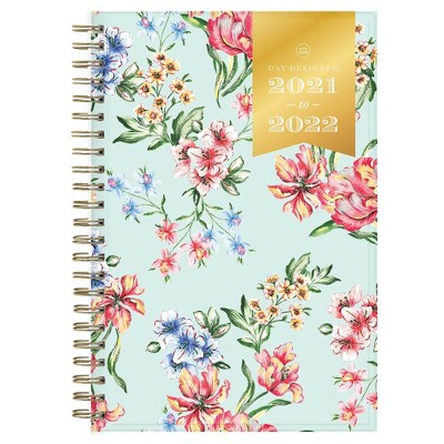 2021-22 Academic Planner 8"x5" Clear Pocket Cover Weekly/Monthly Wirebound Tulip Garden Mint - Day Designer