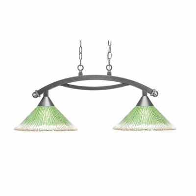 Toltec Lighting Bow 2 - Light Island Pendant Light in  Brushed Nickel with 12" Kiwi Green Crystal Shade