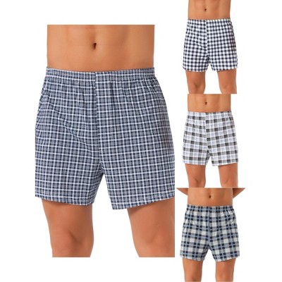 INSPIRE CHIC Men's 4 Pack Elastic Waistband Plaid Pattern Boxer Shorts