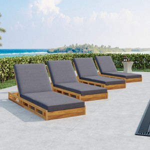 Christopher Knight Home Alfred Outdoor Acacia Wood Adjustable Chaise Lounge with 3-Fold Water-Resistant Cushion (Set of 4) - 1 of 4