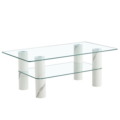 NicBex Modern 47.2" Rectangle Coffee Table with Tempered Glass Top and 2 Layer Storage for Living Room and Office