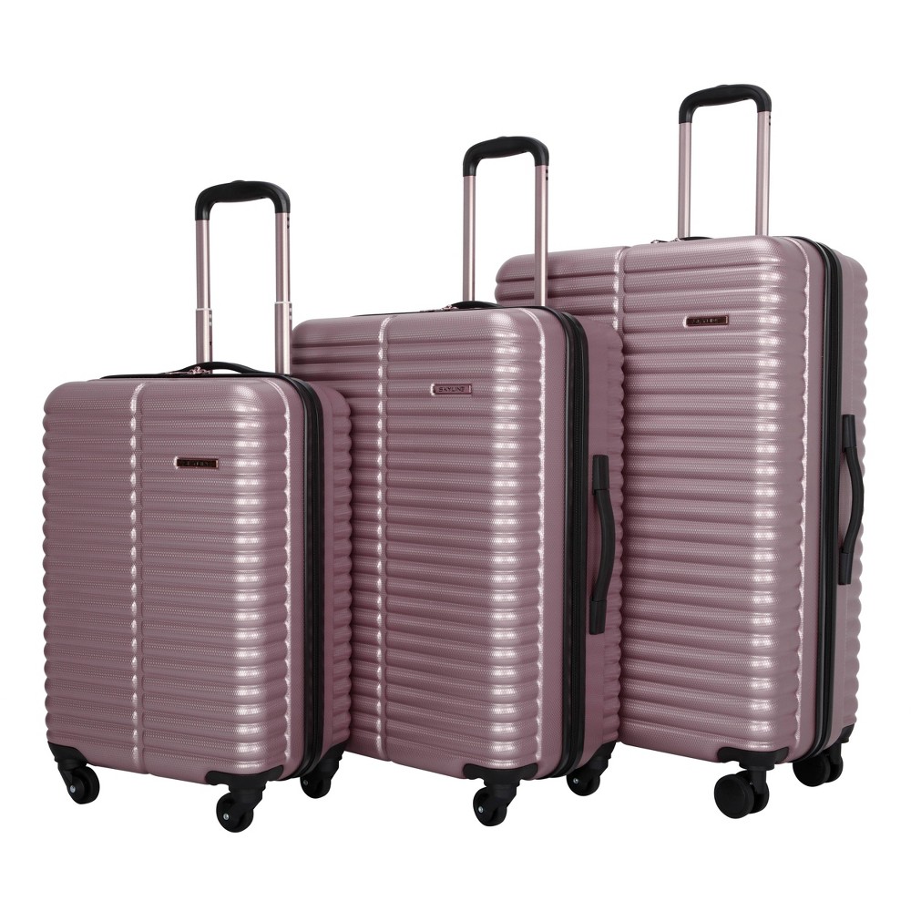 Skyline 3pc Hardside Checked Spinner Luggage Set - Rose Gold