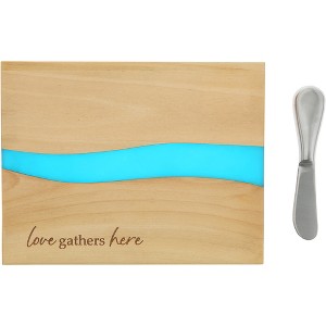 Pavilion Gift Company - Love - 9" Wood & Resin Cheese/Bread Board Set - Cutting Boards - 1 of 4