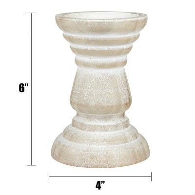 Coastal Cottage 6" White Washed Wood Pillar Candle Holder