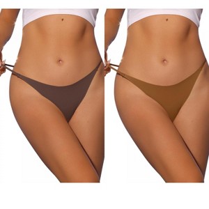 Allegra K Women's Breathable Comfortable Soft Elasticity Low Waist Thongs 2 Packs - 1 of 4