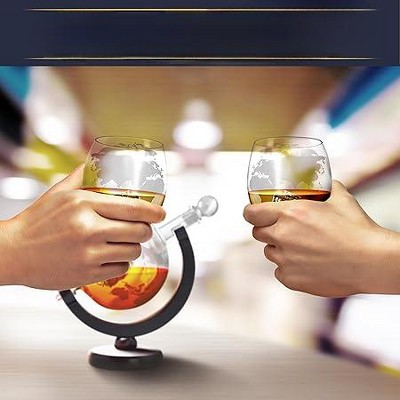 Elegant Clear Glass Globe Whiskey Decanter Set with Stand