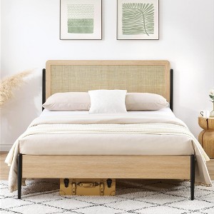 Bed Frame With Rattan Headboard, Boho Style Platform Bed Frame With Underbed Storage, Mattress Foundation Easy Assembly No Box Spring Needed,Queen - 1 of 4