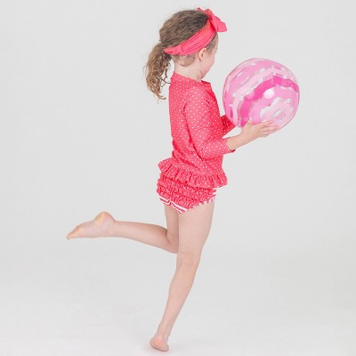 RuffleButts Toddler Girls Long Sleeve Rash Guard Bikini - Pink, Size: 4T — фото 3