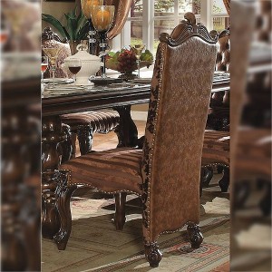 22" Versailles Dining Chair Two Tone Light Brown Synthetic Leather /Fabric and Cherry Oak Finish - Acme Furniture: Elegant Traditional Design - 1 of 4