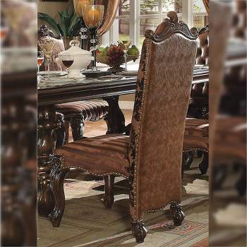 22" Versailles Dining Chair Two Tone Light Brown Synthetic Leather /Fabric and Cherry Oak Finish - Acme Furniture
