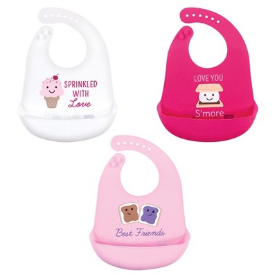 Hudson Baby Infant Girl Silicone Bibs 3pk, Ice Cream, One Size