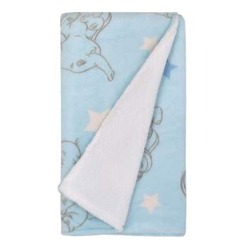 Disney Dumbo Light Blue, White and Gray Clouds and Stars Super Soft Cuddly Plush Baby Blanket
