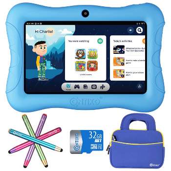 Contixo Kids Tablet V9 Bundle Value Pack, 7-inch HD, ages 3-7, Toddler, Parental Control, Android 11, 32GB, with 4 Styluses, 32GB SD Card and Bag