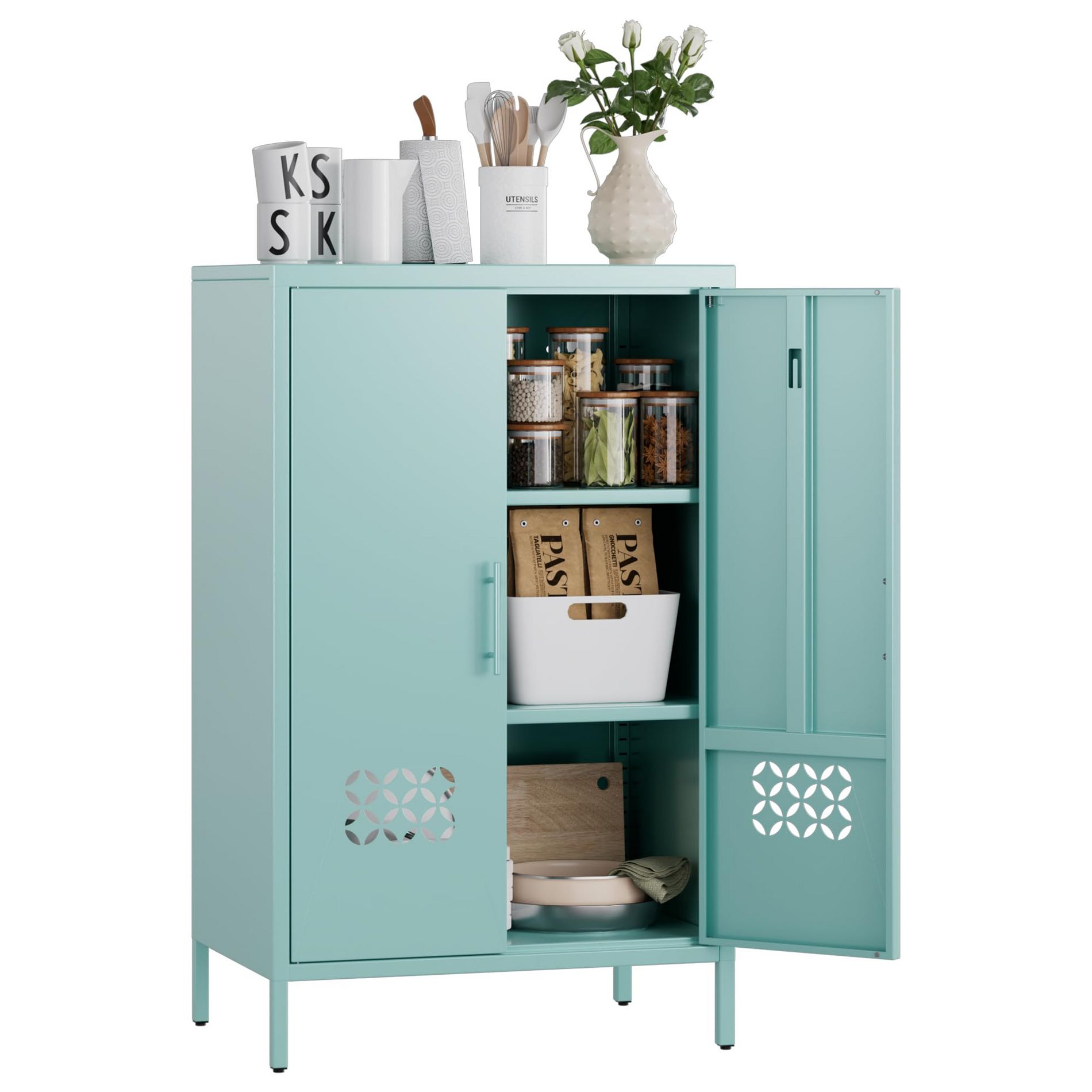 SUXXAN Metal Pantry Cabinet, Kitchen Pantry Storage Cabinets with 2 Shelves, for Home Office, Required Assembly