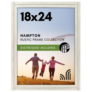 Americanflat 18x24 Rustic Picture Frame in White with Textured Wood and Plexiglass - Horizontal and Vertical Formats for Wall - 1 of 4