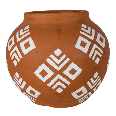 White Geo Accent Terracotta Vase - Foreside Home & Garden