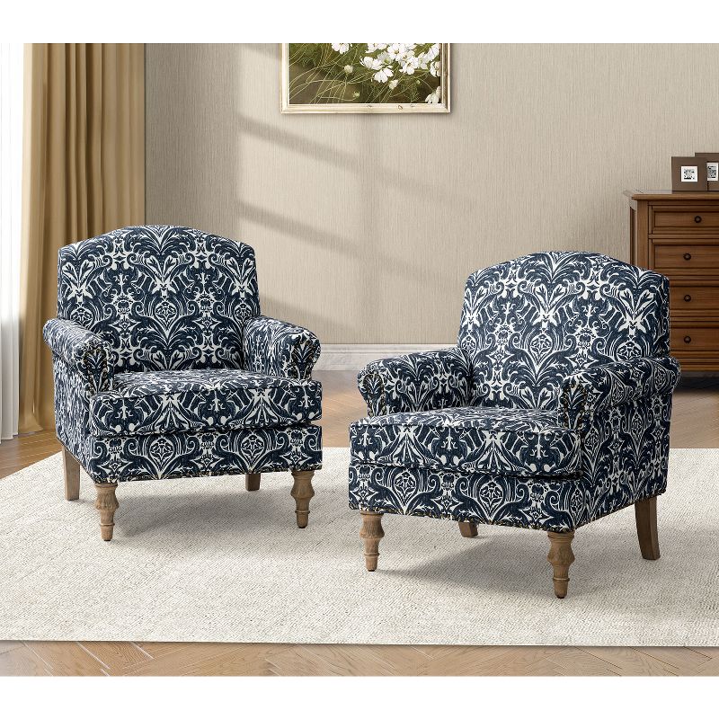 Set of 2 Yahweh Wooden Upholstered Armchair with Panel Arms and Camelback for Bedroom  | ARTFUL LIVING DESIGN, 2 of 11
