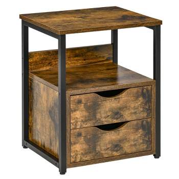 HOMCOM Industrial Side Table, End Table with 2 Storage Drawers Accent Piece