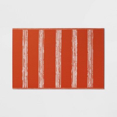 4' x 6' Patio Mat Deep Orange Stripe - Room Essentials™