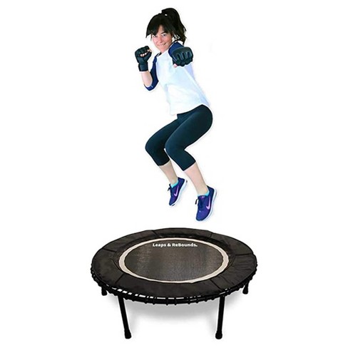 Leaps and Rebounds 48 Inch Round Mini Fitness Trampoline Indoor Home Gym Exercise Equipment Rebounder with Integrated Protective Mat Gray