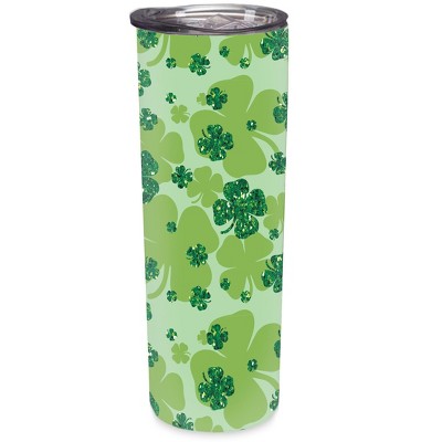 Elanze Designs Glittery Clovers Green Mint 20 ounce Stainless Steel Travel Tumbler